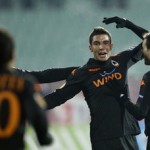 AS Roma's Scardina celebrates with his team-mates after scoring against CSKA Sofia during their UEFA Europa League soccer match in Sofia