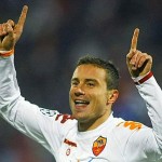 AS Roma's Brighi celebrates after scoring against CFR Cluj during Champions League match in Cluj