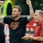 Roma coach Zdenek Zeman, right, applauds with  midfielder Daniele De Rossi after beating Inter
