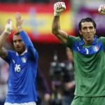 Italy's Buffon  De Rossi and Di Natale acknowledge supporters after Euro 2012 soccer match in Gdansk