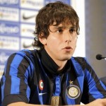 Inter Milan's new player Ricky Alvarez talks at a news conference during his presentation in Pinzolo