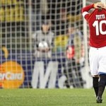 AS Roma's Totti reacts as he leaves the field after their Champions League soccer match against Arsenal in Rome