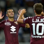 Iago Falque (L) of Torino FC celebrates with Adem Ljajic