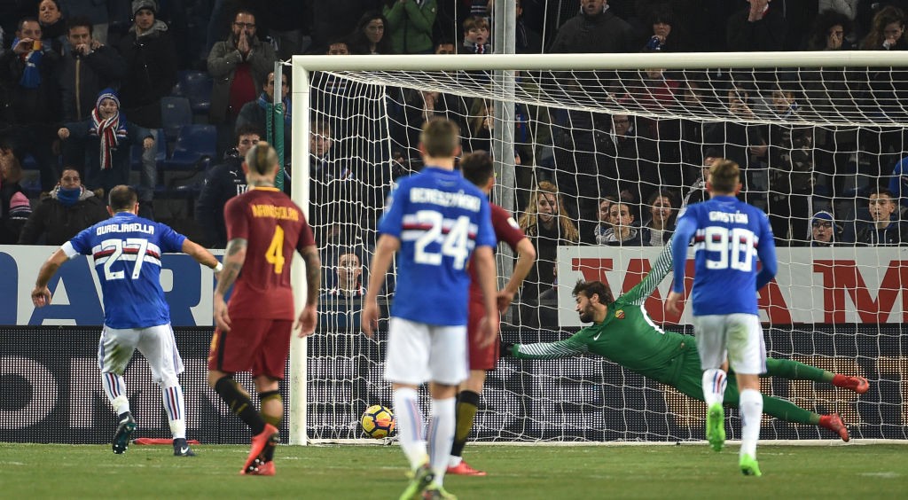 Sampdoria-Roma Alisson Quagliarella Nainggolan