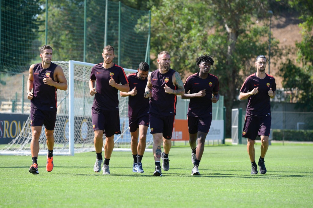 Kevin Strootman, Edin Dzeko, Daniele De Rossi, William Bianda, Javier Pastore Ritiro AS Roma 2018-19, sessione di allenamento