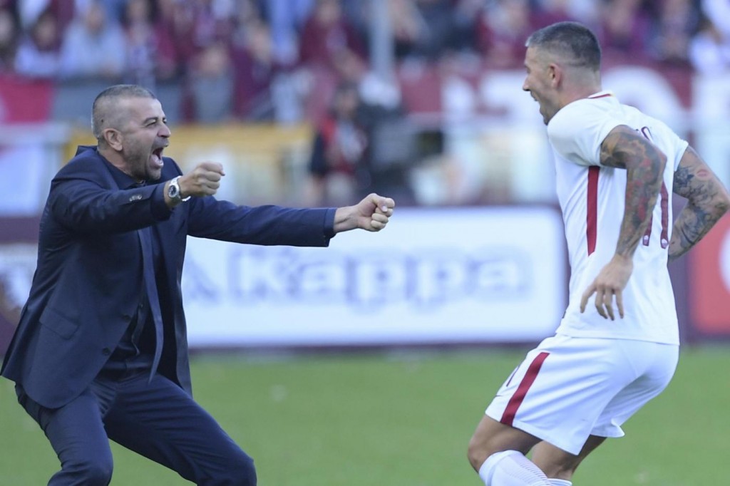 Stadio Grande Torino di Torino Nella foto: Il calciatore della AS Roma Aleksandar Kolarov e Francesco Tomei ( vice allenatore)