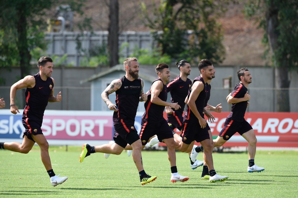 Allenamento Trigoria De Rossi El Shaarawy Pellegrini Florenzi Strootman