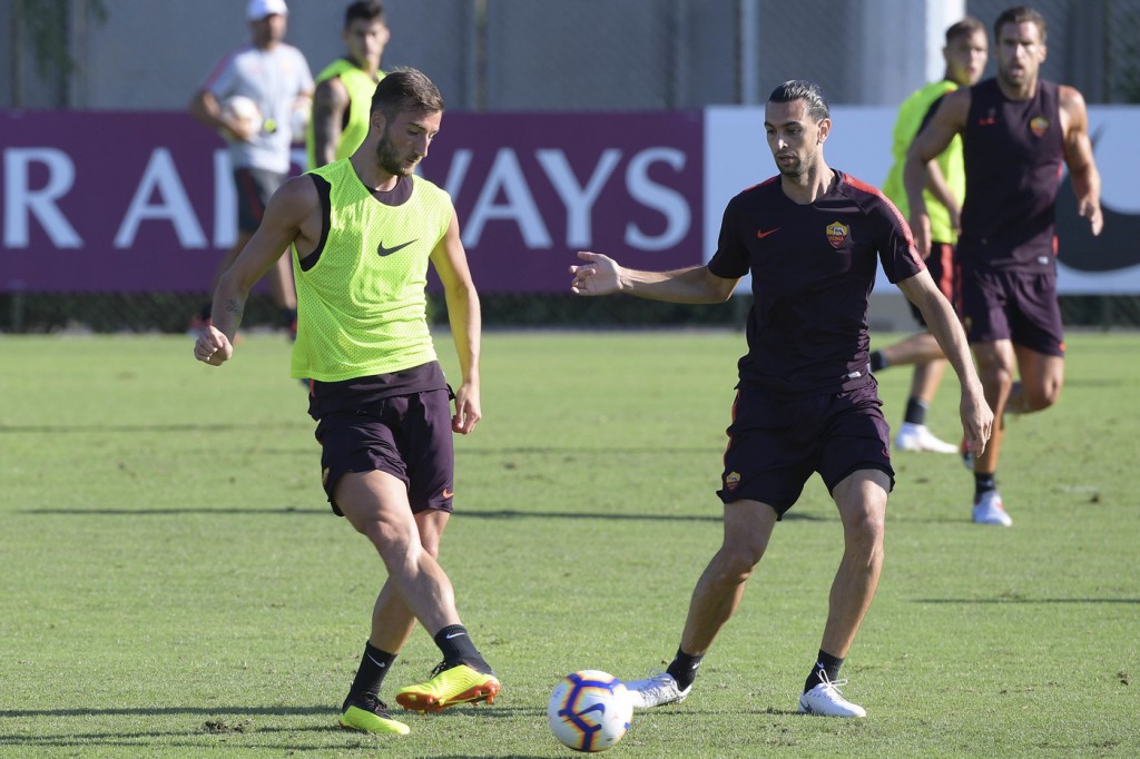 Ritiro AS Roma 2018/2019 - Sessione di allenamento pomeridiano Nella foto:  Bryan Cristante, Javier Pastore
