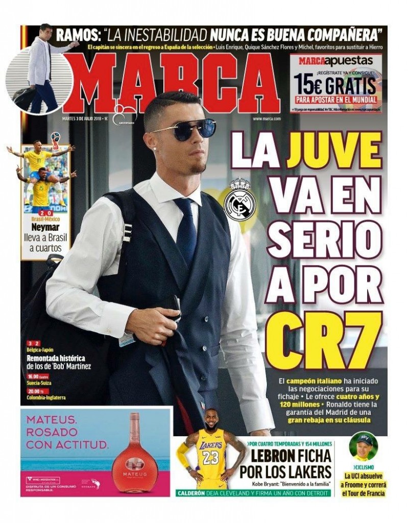 marca prima pagina juve real cristiano ronaldo