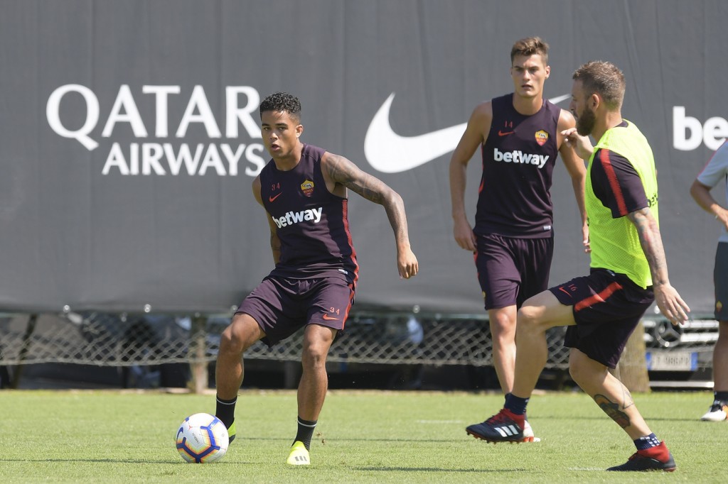Kluivert De Rossi Schick AS Roma, allenamento a Trigoria in vista dell'Atalanta