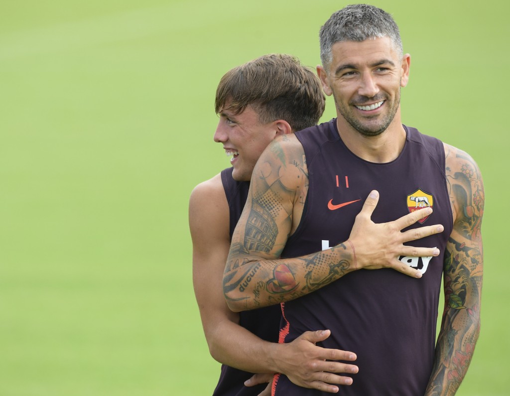 Kolarov_Pellegrini_Trigoria, sessione di allenamento dell'AS Roma