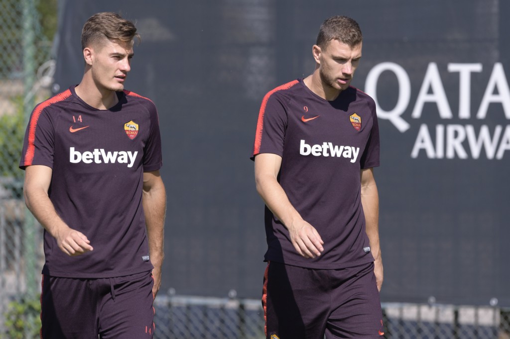 Dzeko Schick AS Roma, utima sessione di allenamento prima della partenza per Bologna