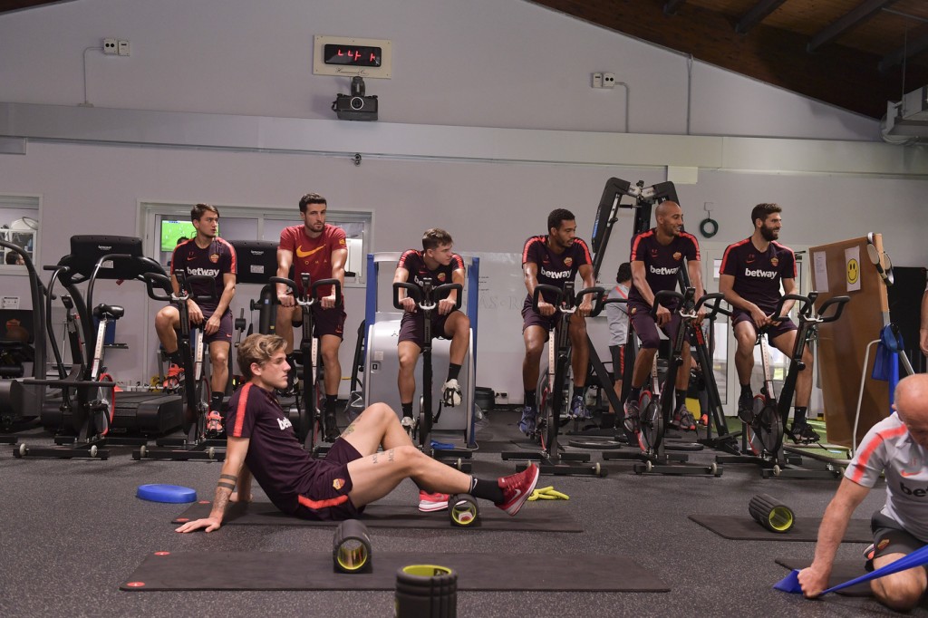 Cengiz Under, Ivan Marcano, Ante Coric, Juan Jesus, Steven Nzonzi, Federico Fazio zaniolo AS Roma, sessione di allenamento in palestra