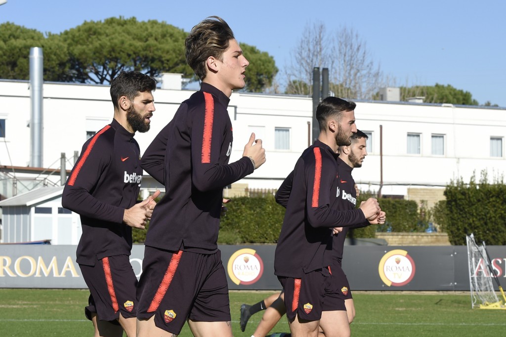 Zaniolo Cristante Fazio Allenamento AS Roma a Trigoria