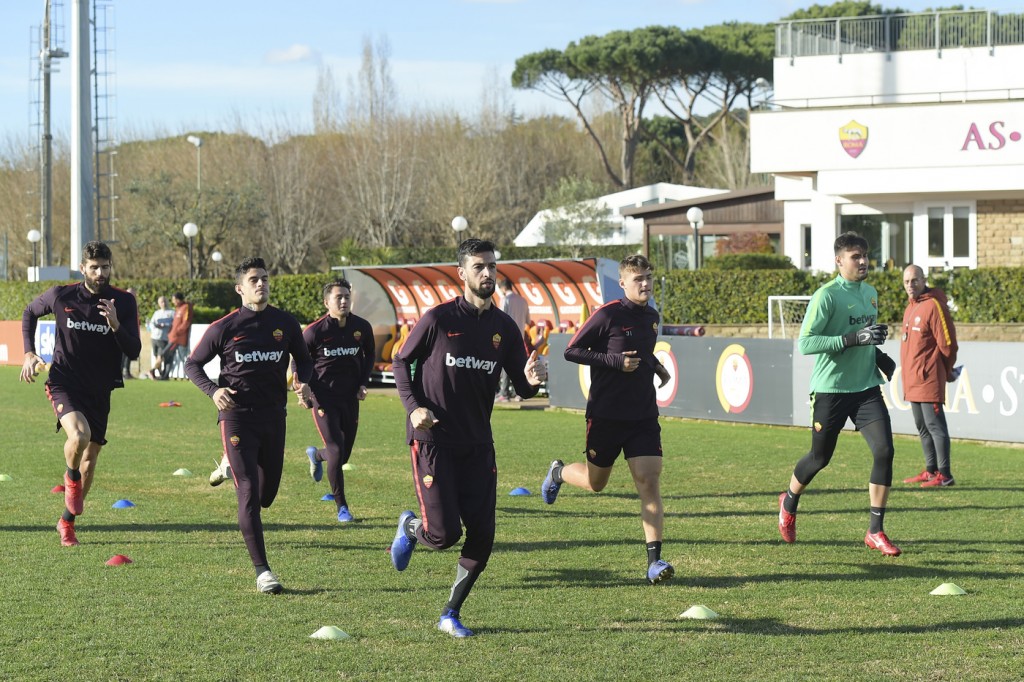 squadra As Roma, allenamento mattutino a Trigoria