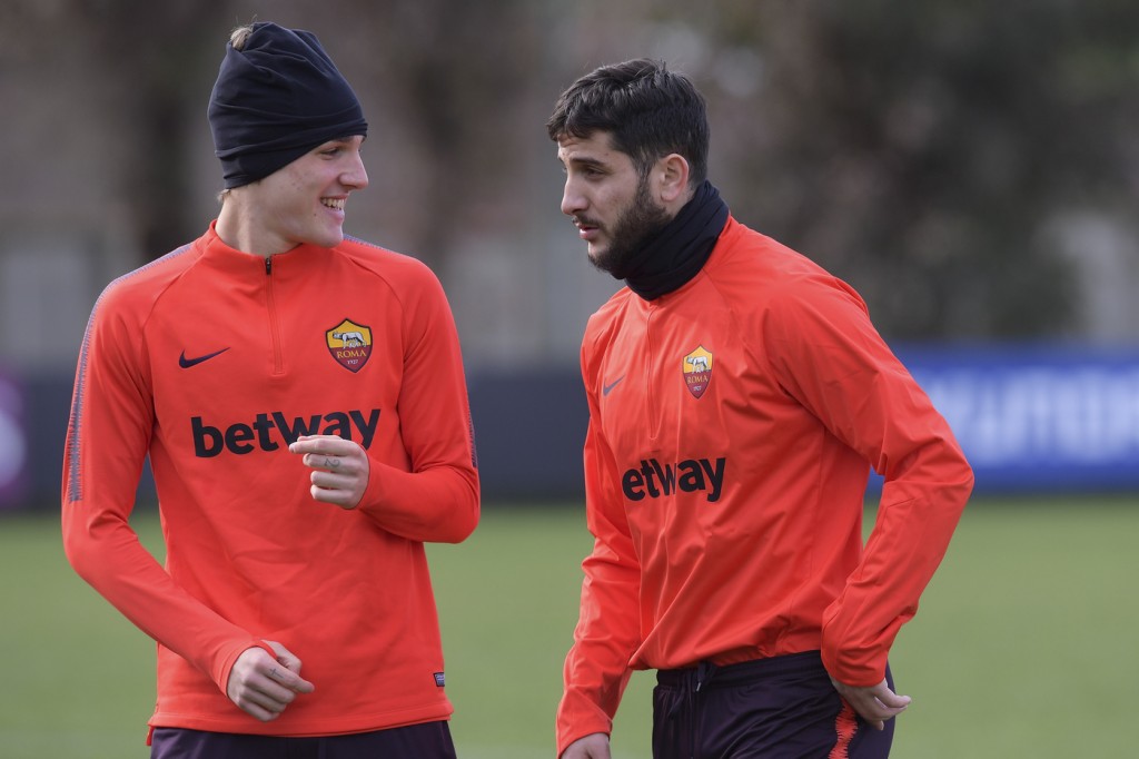 Manolas Zaniolo AS Roma, seduta di allenamento al Centro sportivo di Trigoria