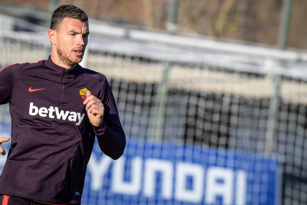 Dzeko Trigoria, sessione di allenamento dell'AS Roma