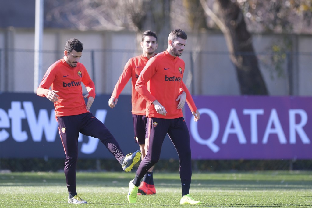 Santos Florenzi Trigoria, sessione di allenamento dell'AS Roma