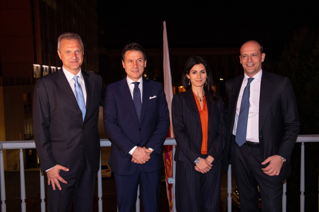 fienga raggi baldissoni giuseppe conte AS Roma, presentazione nuova sede EUR
