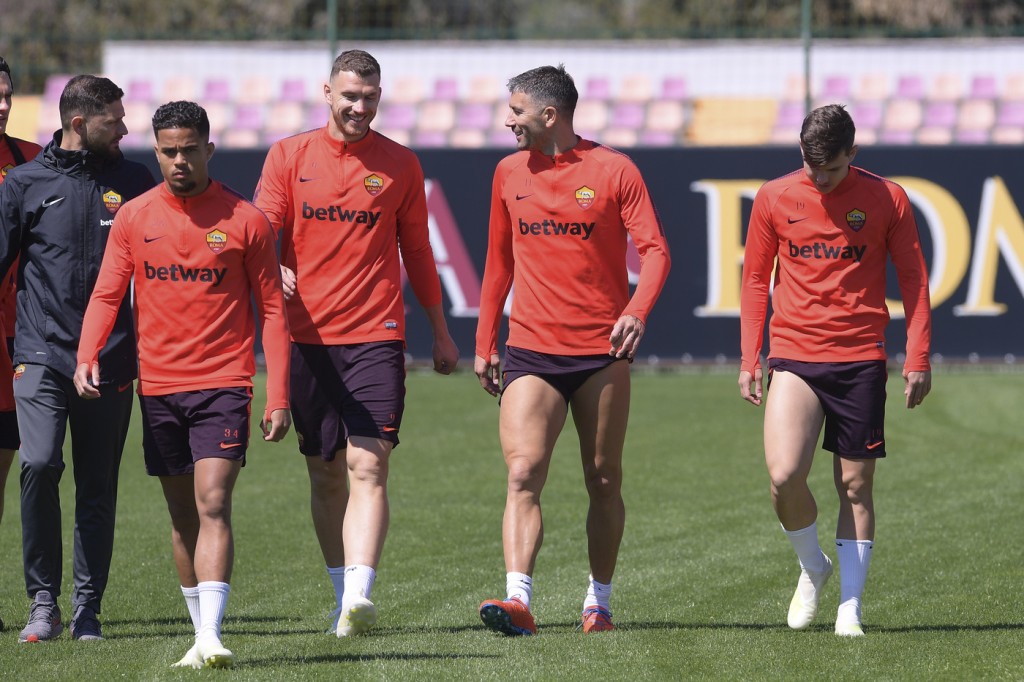 Kluivert Dzeko Kolarov Coric AS Roma, seduta di allenamento al Centro sportivo di TrigoriaAS Roma, seduta di allenamento al Centro sportivo di Trigoria
