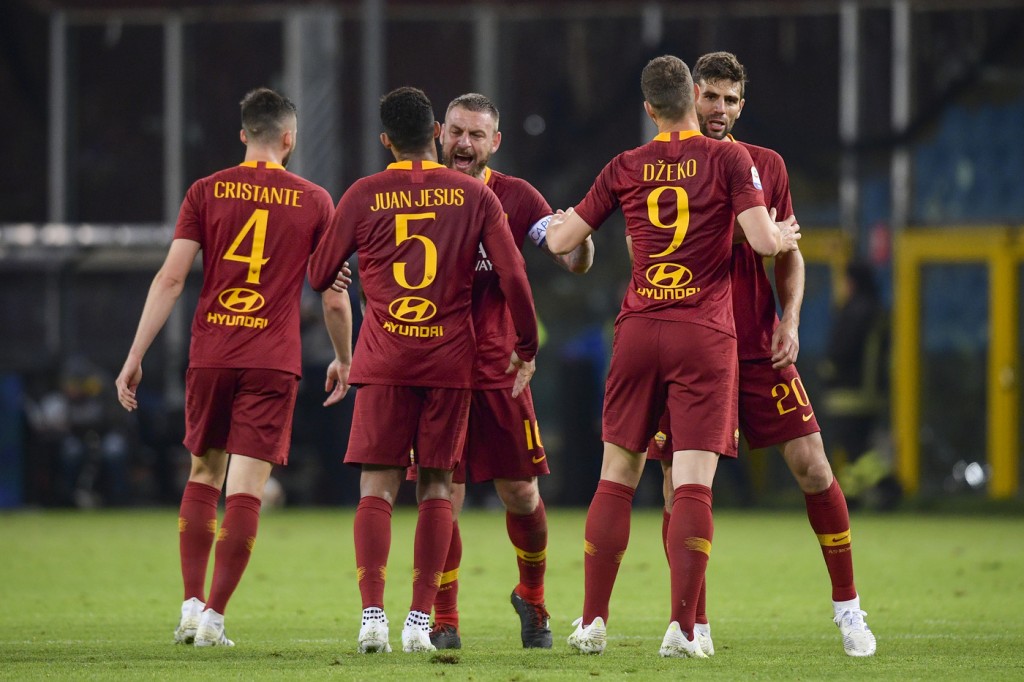 esultanza dzeko jesus cristante de rossi fazio Sampdoria vs Roma - Serie A TIM 2018/2019
