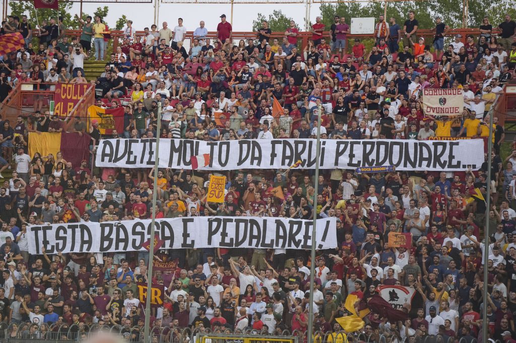 striscione tifosi AS Roma, amichevole pre campionato con il Perugia