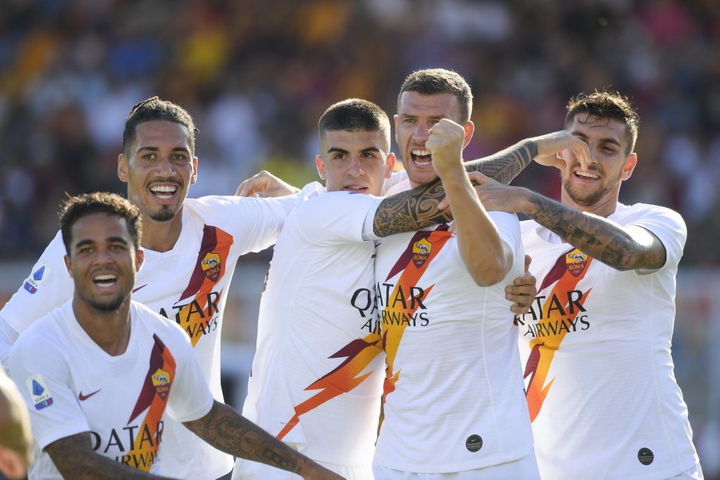 lecce-roma-19 dzeko pellegrini kluivert smalling mancini