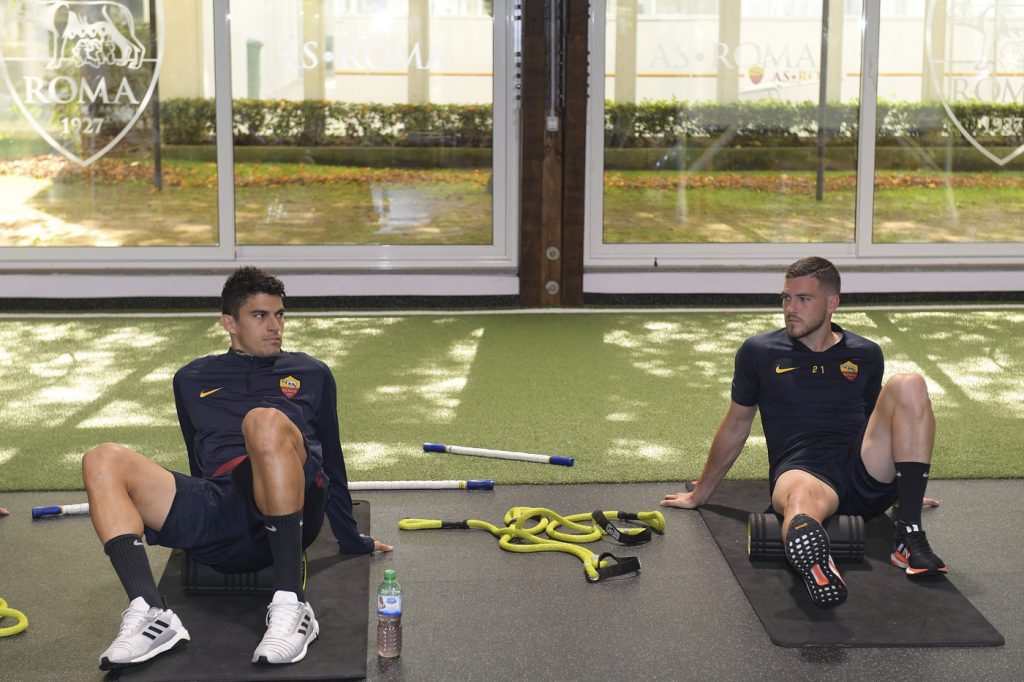 Perotti Veretout AS Roma, sessione di allenamento in palestraAS Roma, sessione di allenamento in palestra