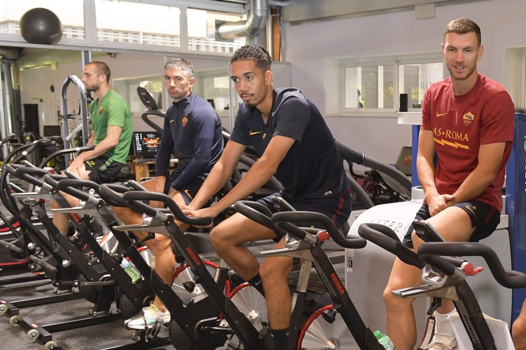 Dzeko Smalling Kolarov AS Roma, sessione di allenamento in palestraAS Roma, sessione di allenamento in palestra