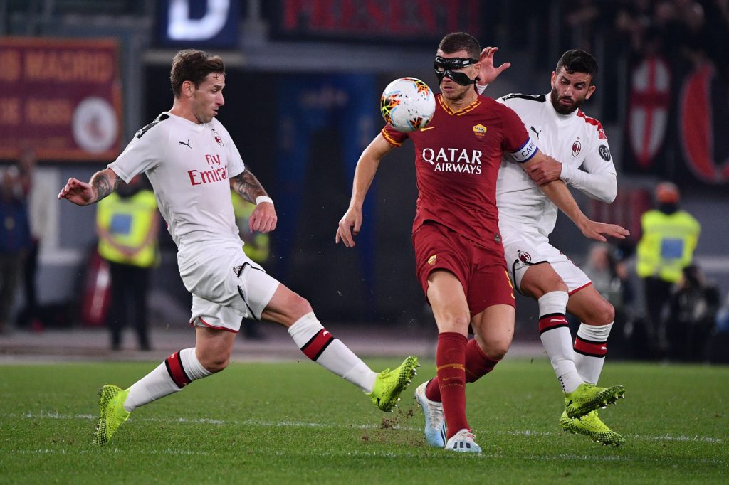 Dzeko Biglia Musacchio Roma vs Milan - Serie A TIM 2019/2020