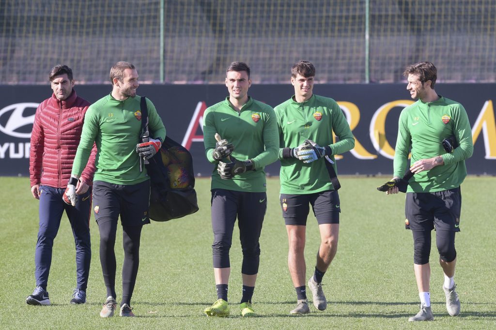 Fonseca Pau lopez Cardinali Fuzato Mirante portieri AS Roma, allenamento a Trigoria