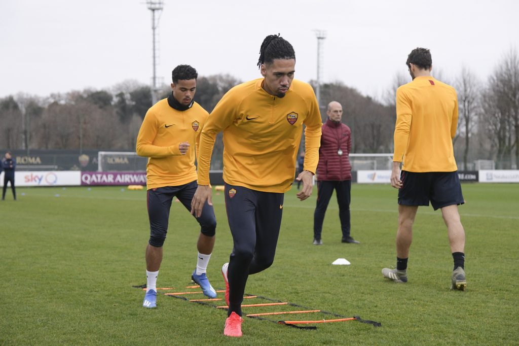 Smalling AS Roma, allenamento a Trigoria