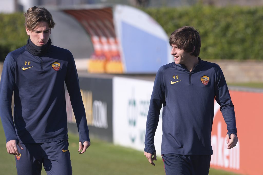 Zaniolo Antonucci AS Roma, sessione di allenamento a Trigoria