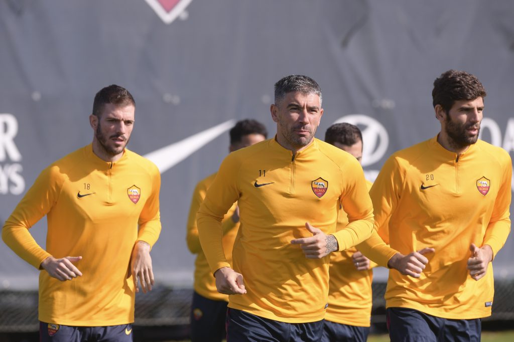 AS Roma, sessione di allenamento a TrigoriaAS Roma, Santon Kolarov Fazio