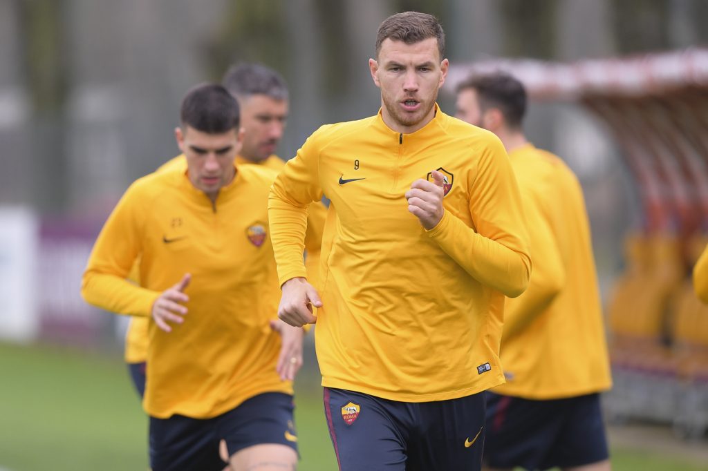 AS Roma, sessione di allenamento a Trigoria Dzeko