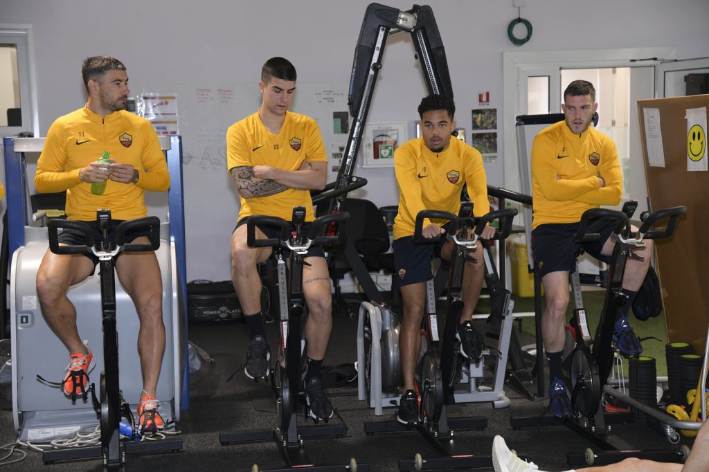 kOLAROV, mANCINI, Kluivert, Veretout AS Roma, allenamento a Trigoria
