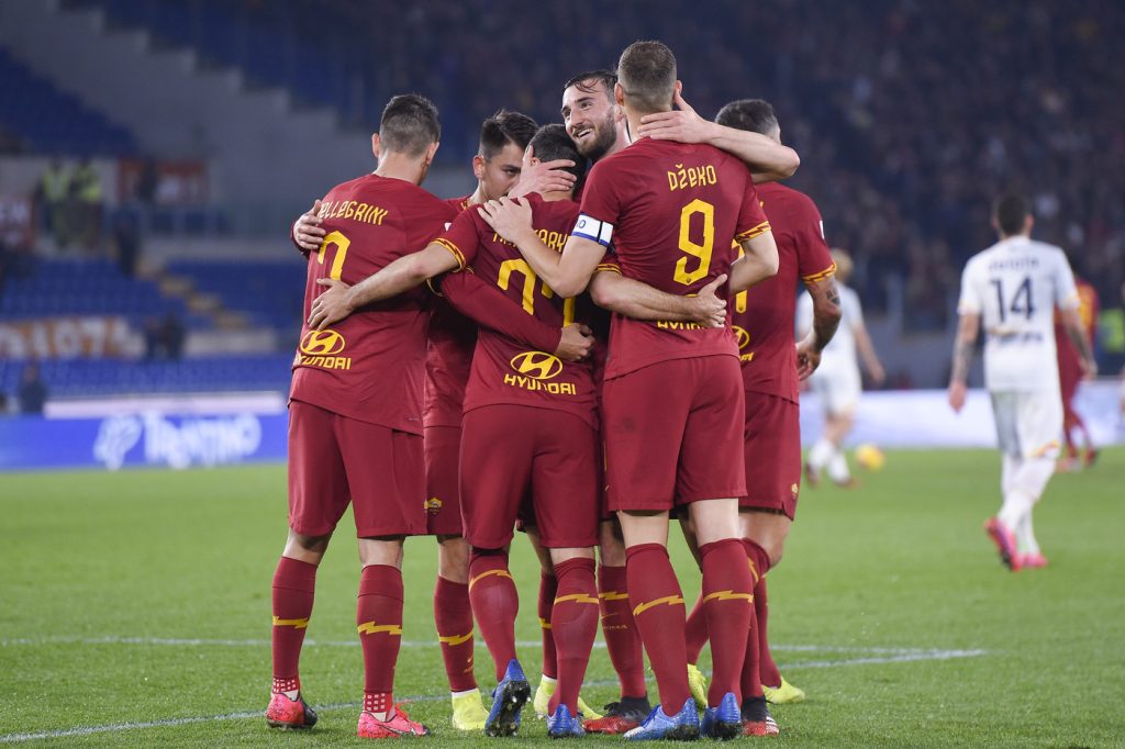 Roma-Lecce Mkhitaryan Dzeko Pellegrini gol esultanza