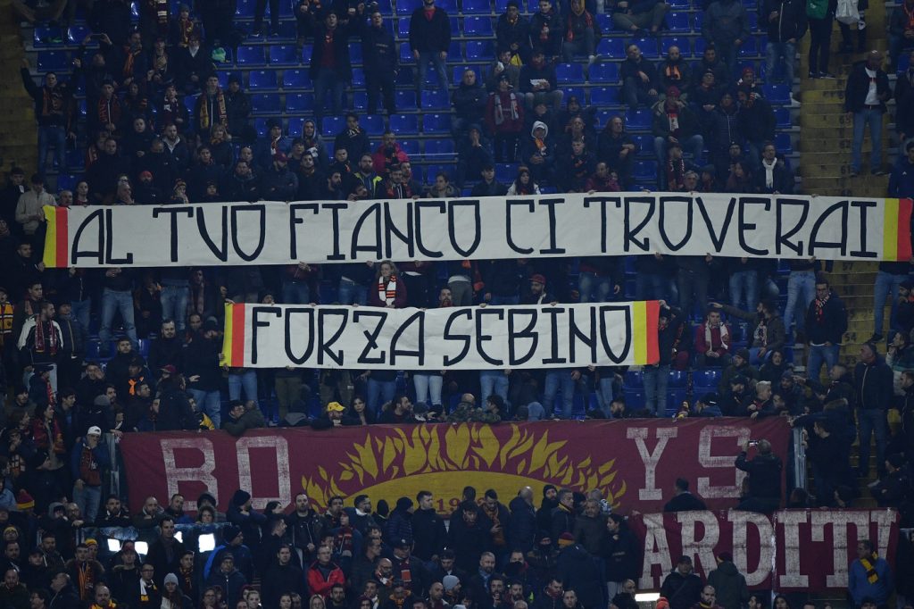 striscione curva sud tifosi nela sebino Roma vs Gent - UEFA Europa League 2019/2020