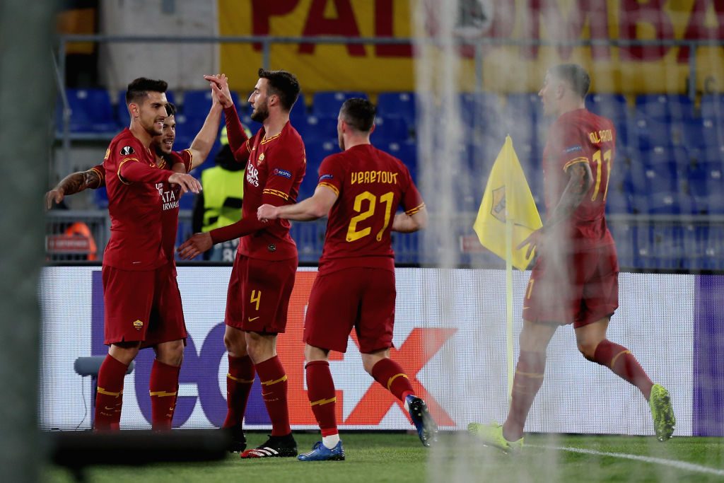 carles perez cristante pellegrini veretout AS Roma v KAA Gent - UEFA Europa League Round of 32: First Leg