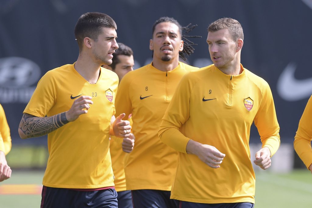 AS Roma, allenamento a Trigoria Dzeko Smalling Mancini