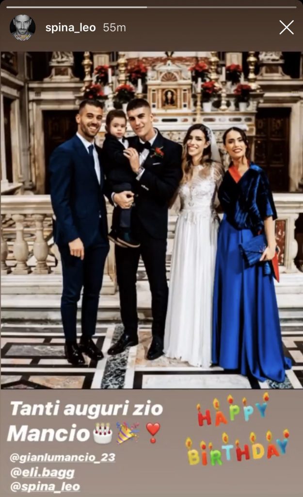 mancini spinazzola matrimonio
