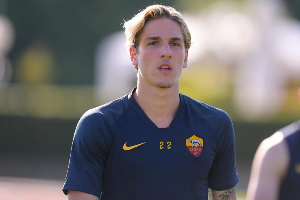 zaniolo AS Roma, sessione di allenamento a Trigoria