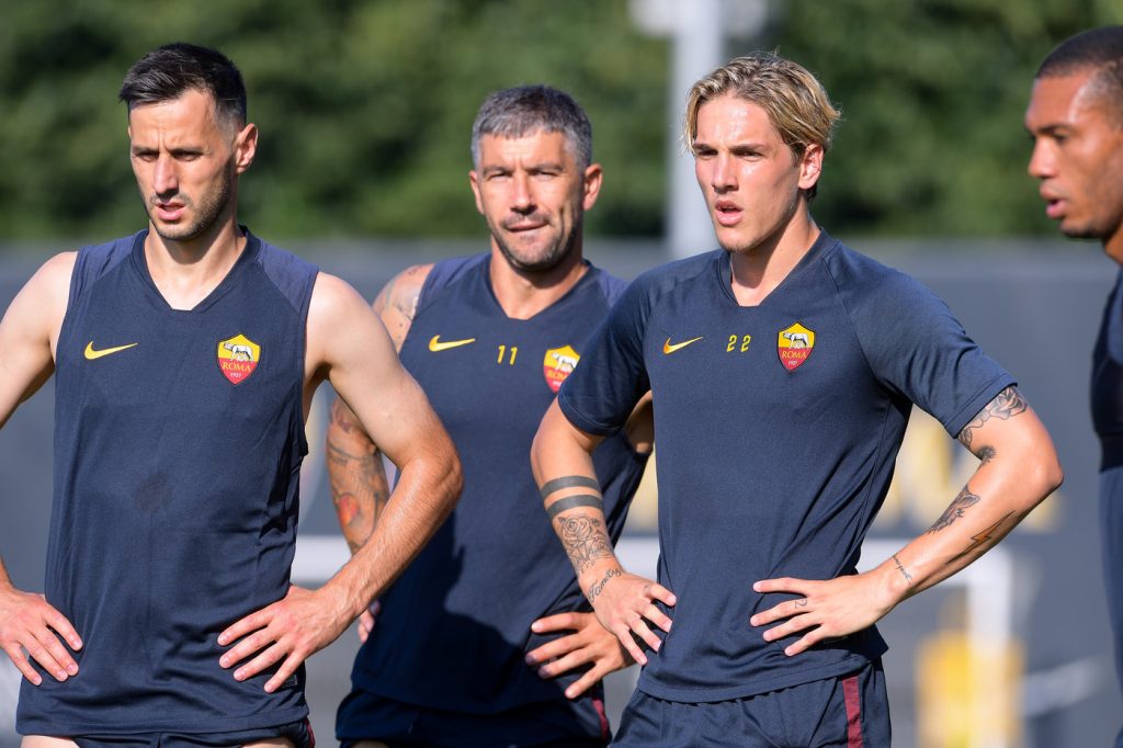 zaniolo kolarov kalinic AS Roma, sessione di allenamento a Trigoria