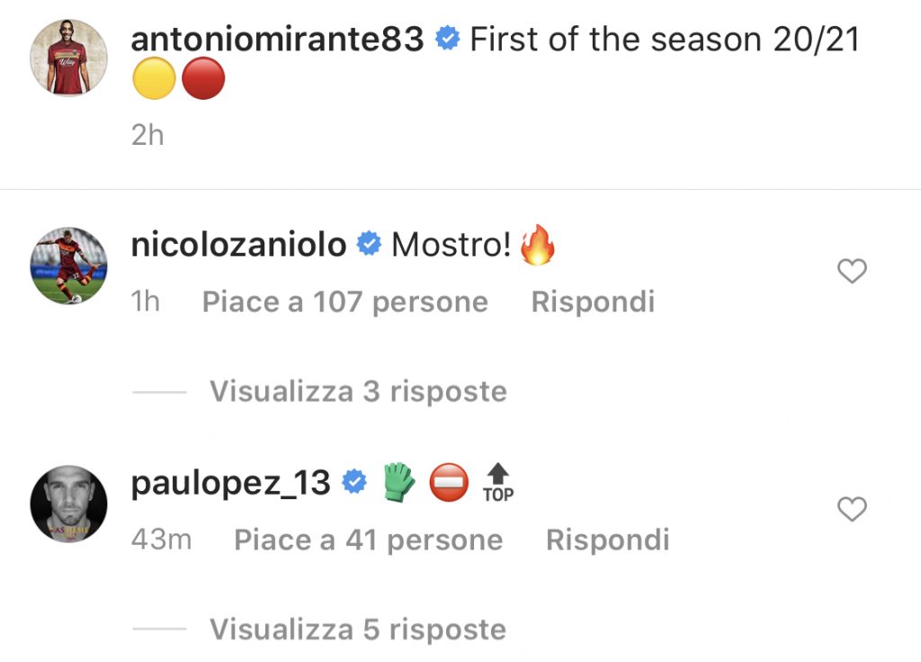 zaniolo instagram mirante pau lopez