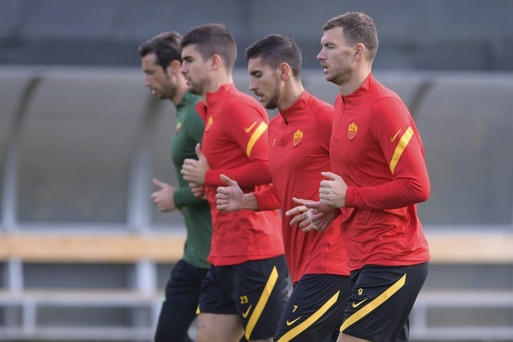 Dzeko, Pellegrini, Mancini, Mirante AS Roma, sessione di allenamento a TrigoriaAS Roma, sessione di allenamento a Trigoria