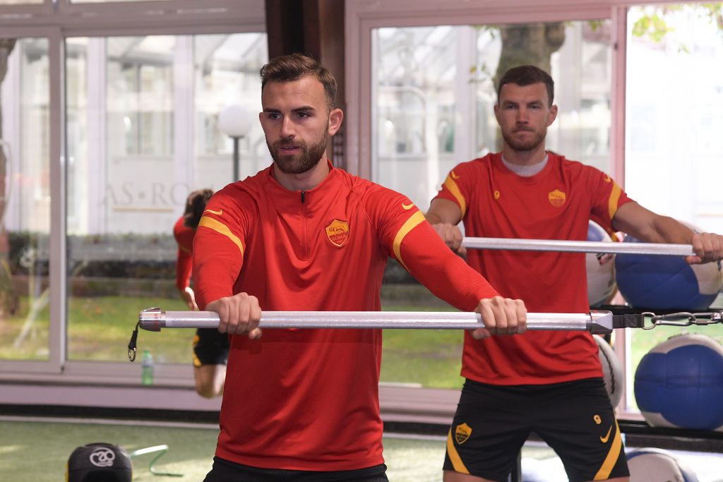 Mayoral Dzeko AS Roma, sessione di allenamento in vista della gara di Europa League in casa del Cluj