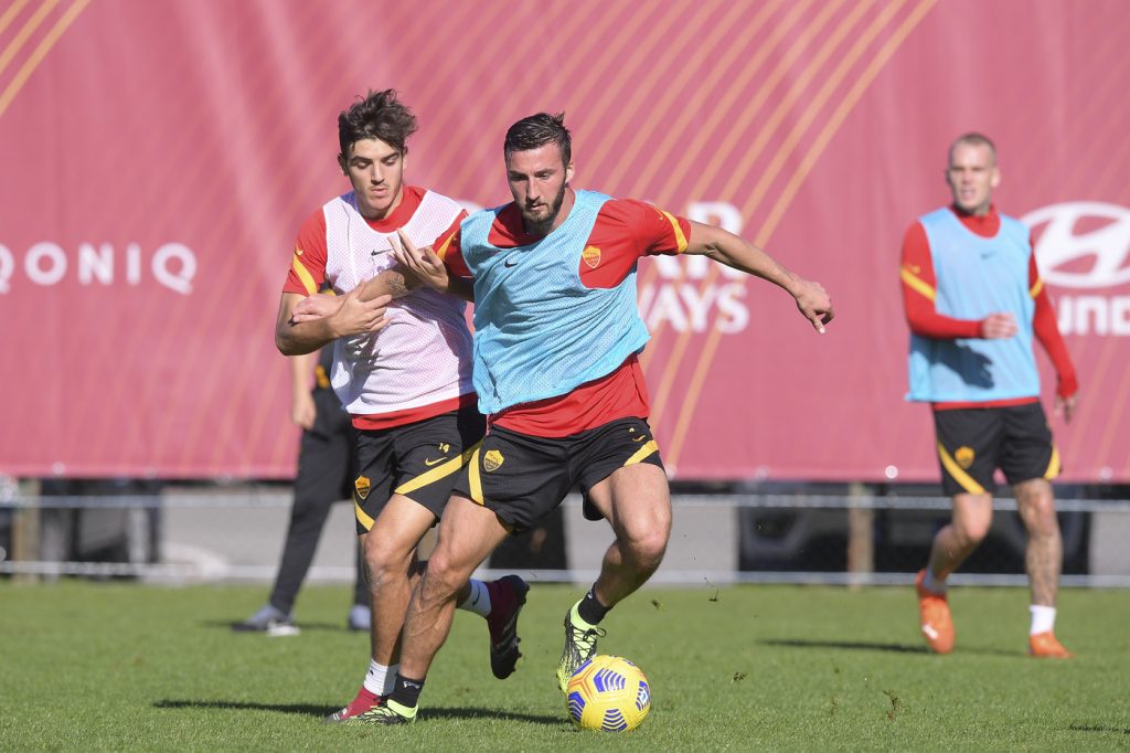 Cristante Villar AS Roma, sessione di allenamento a Trigoria