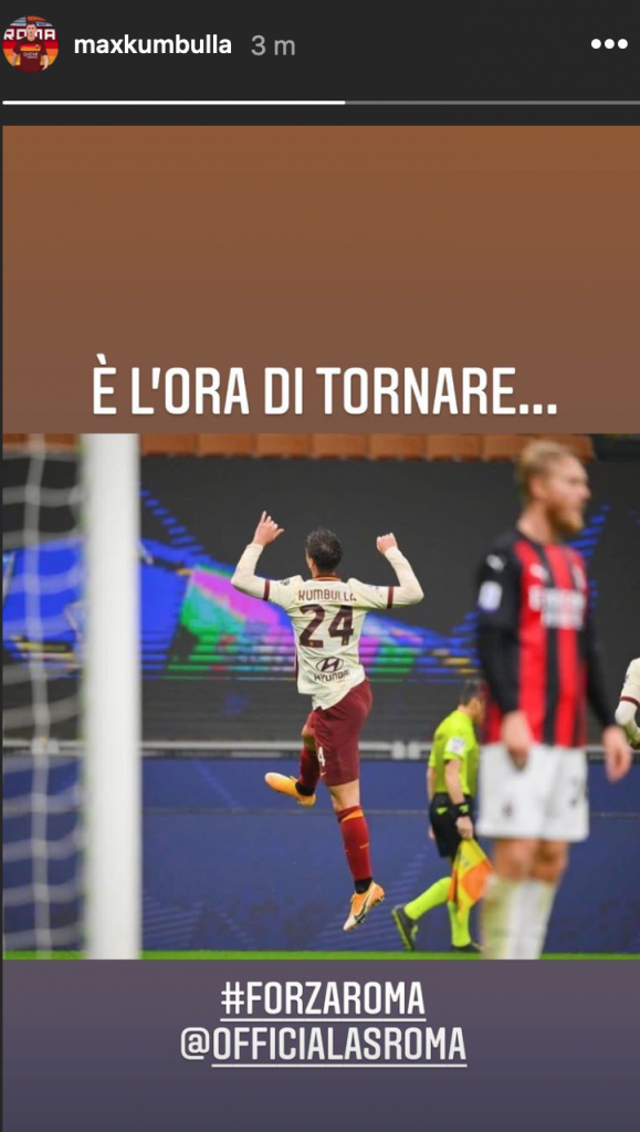 Kumbulla negativo storia Instagram