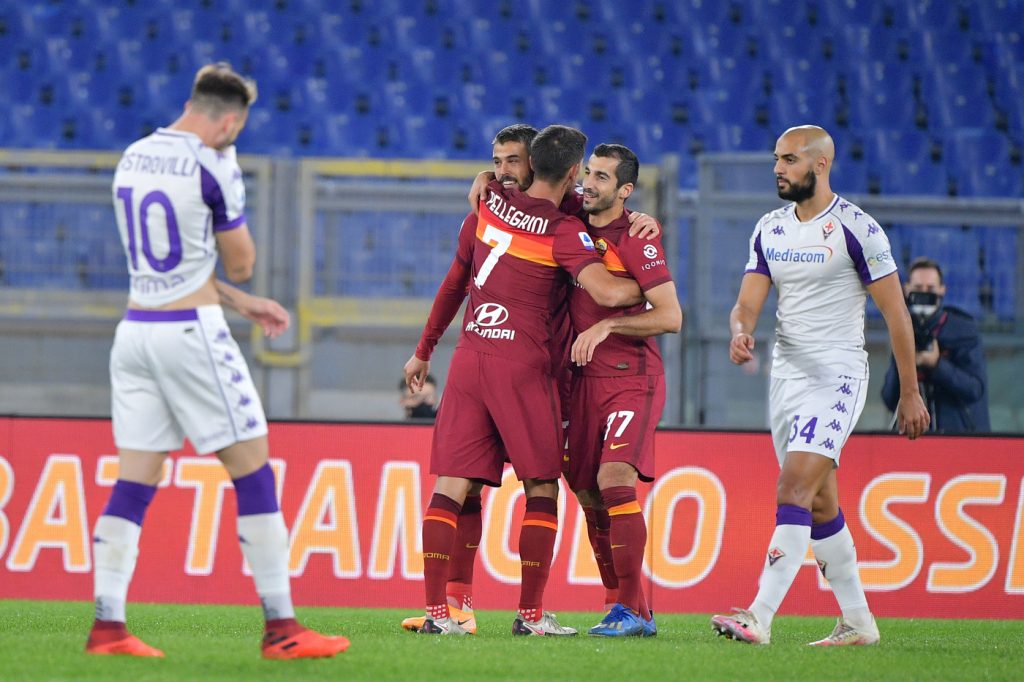 roma esultanza gol spinazzola pellegrini mkhitaryan