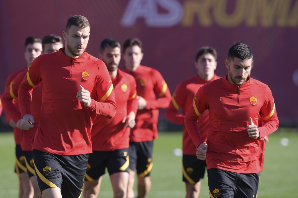 Pellegrini Dzeko L'AS Roma in allenamento a TrigoriaL'AS Roma in allenamento a Trigoria